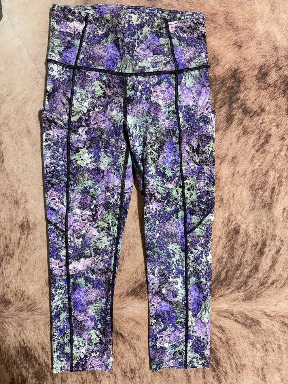 lululemon athletica Purple and Mint Abstract Print Leggings capri